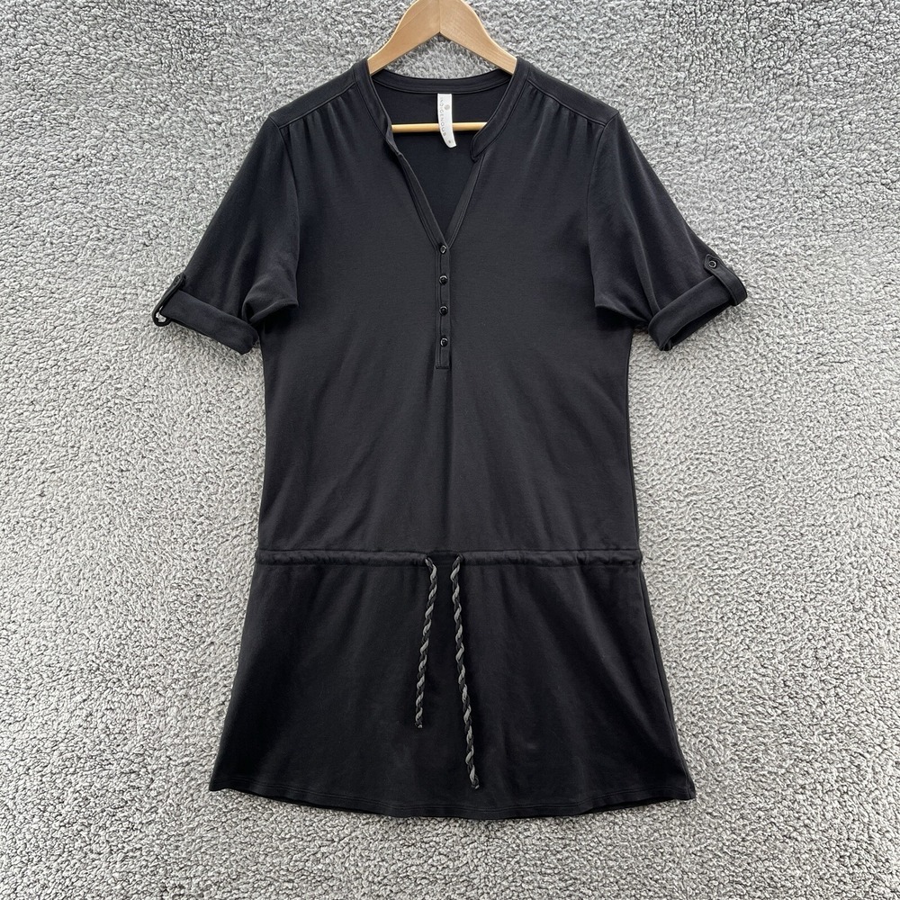 Indigenous Dress Womens Medium Black Blouson Organic Cotton T Shirt Mini Coverup